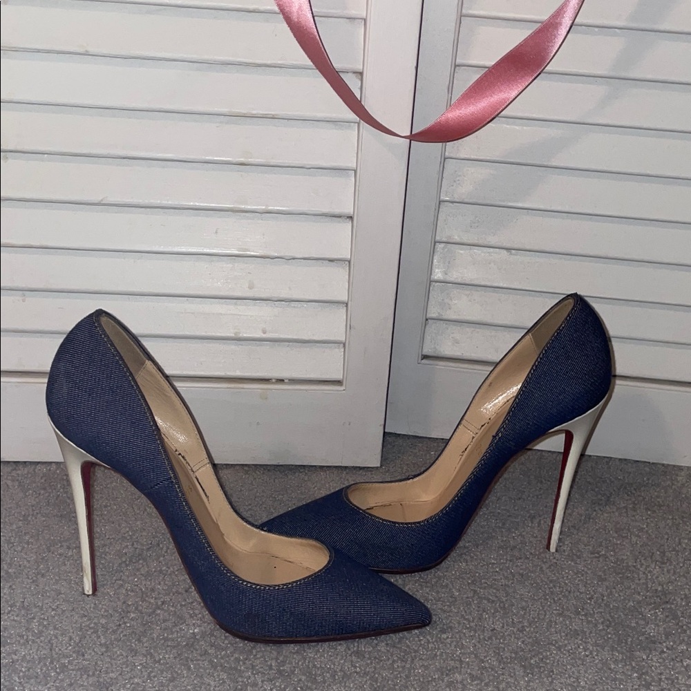 Louboution Jean So Kate 120mm Denim Heels (supplying heel replacements)